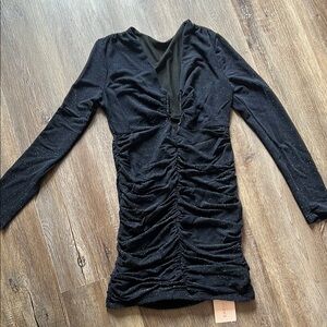Black Ruched Long Sleeve Dress
